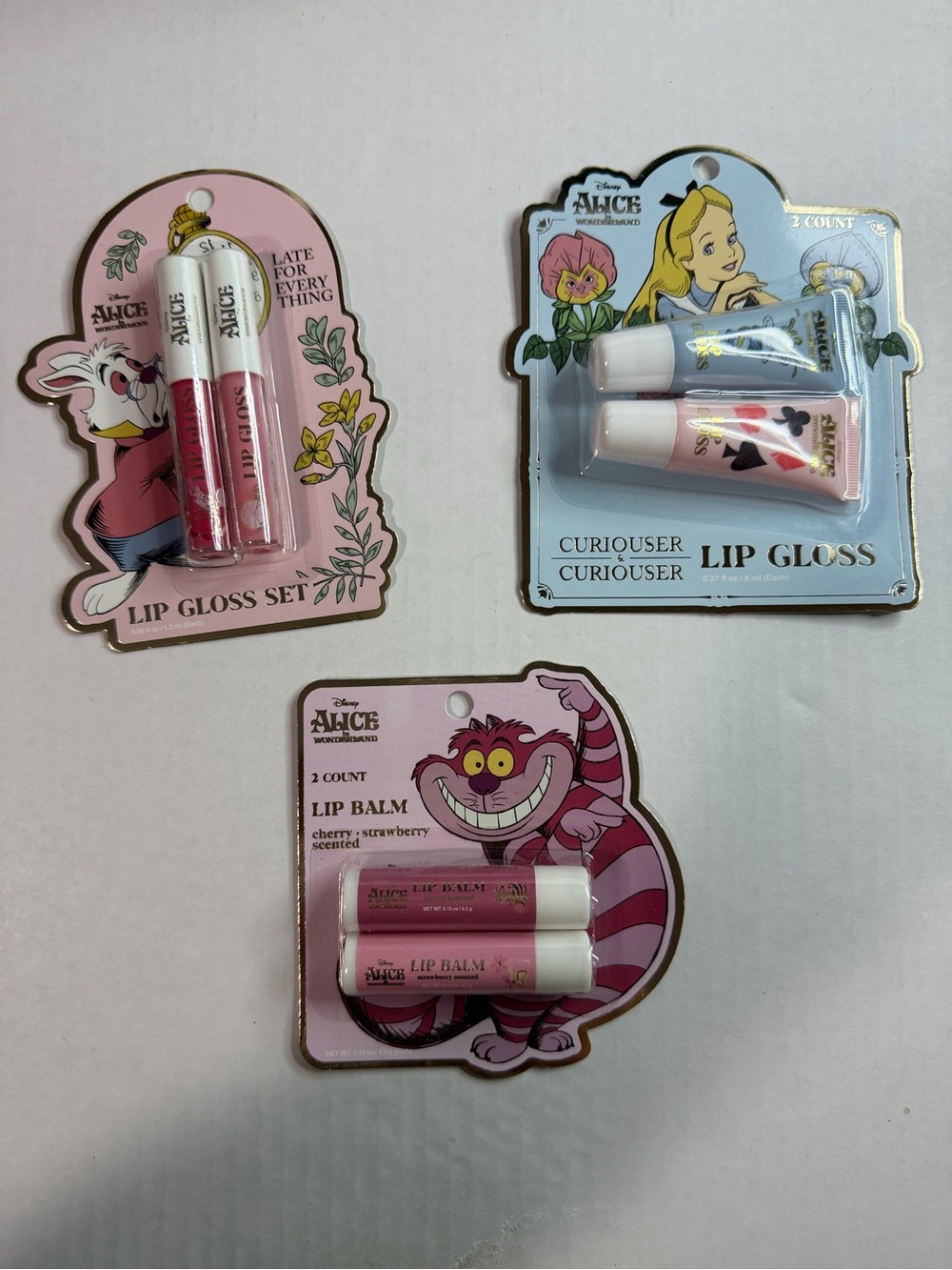 Disney Alice in Wonderland Lip Gloss & Lip Balm Sets - Pink, White, Blue